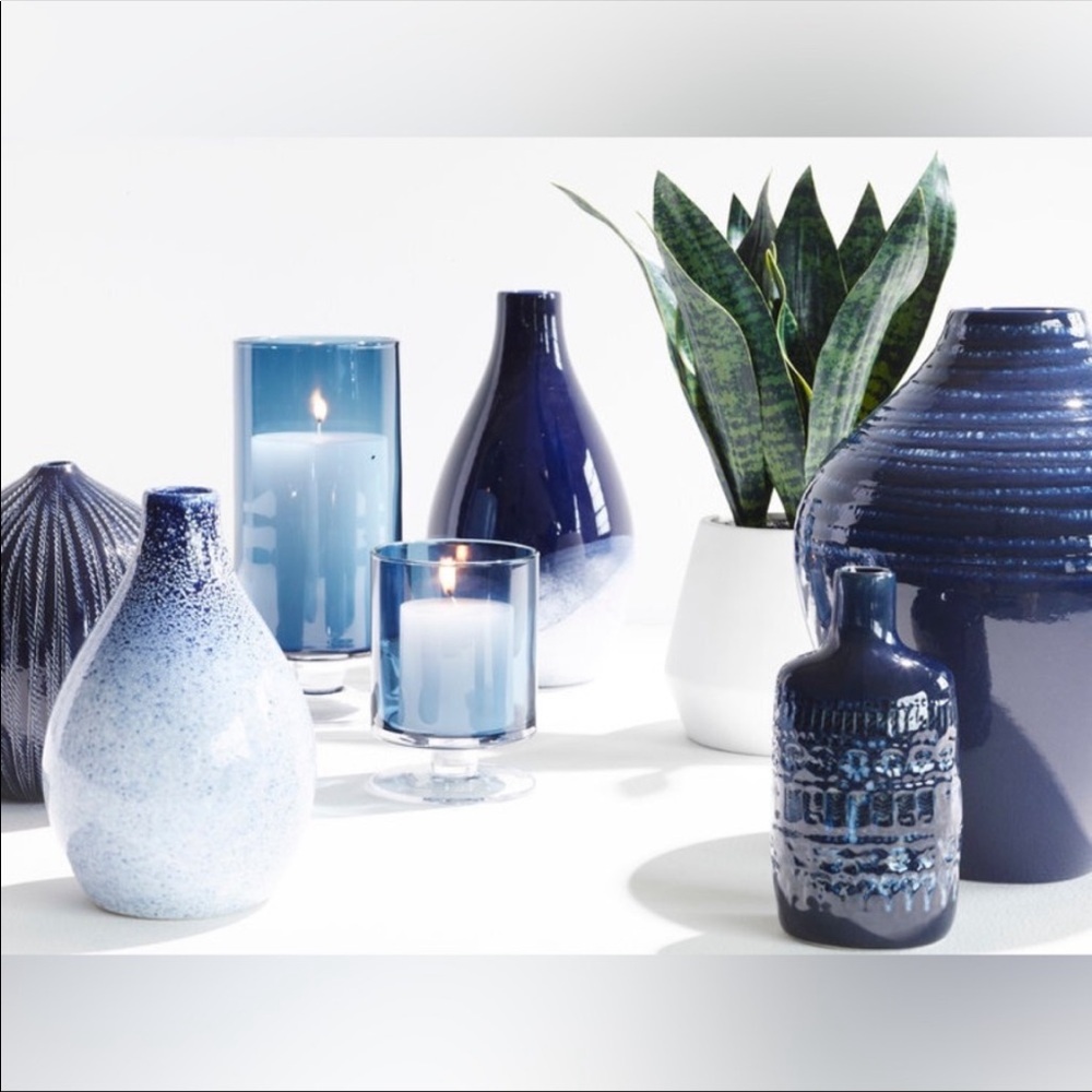 Crate & Barrel Blue Ombre Speckled Paint Glazed Nila Small Vase